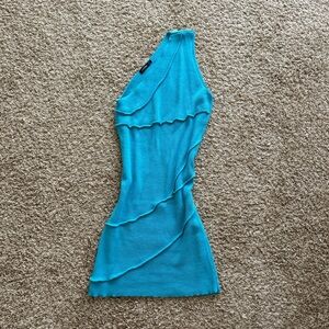 Boohoo Blue RIB KNIT SEAM DETAIL ASYMMETRIC DRESS